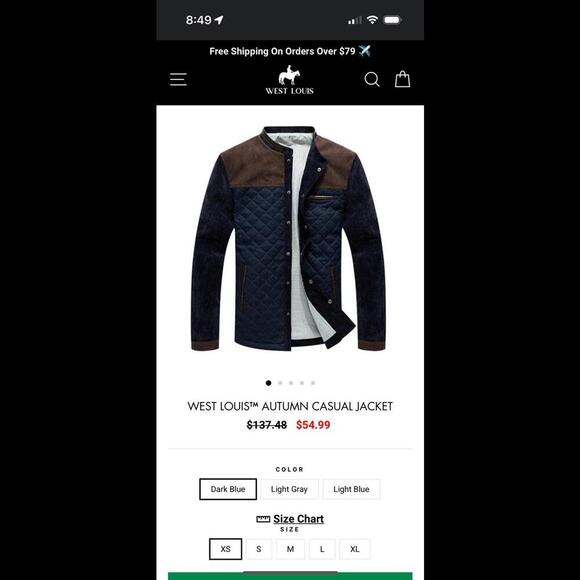 West Louis Navy + Brown Quilted Corduroy Jacket SIZE M - Picture 3 of 9